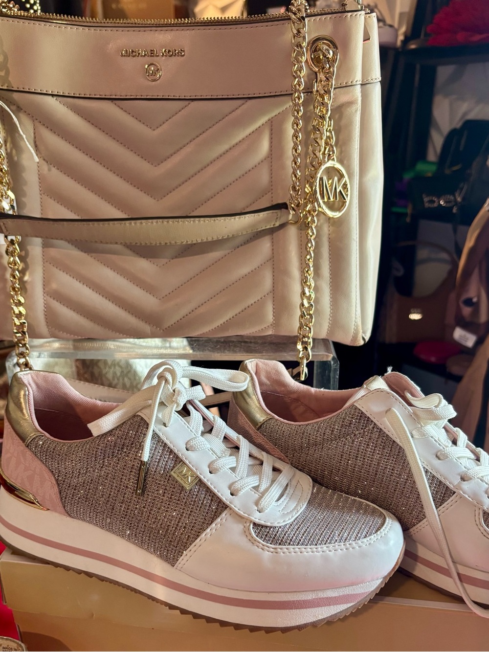 Michael Kors Pink and Gold Platform Lace-Up Sneakers